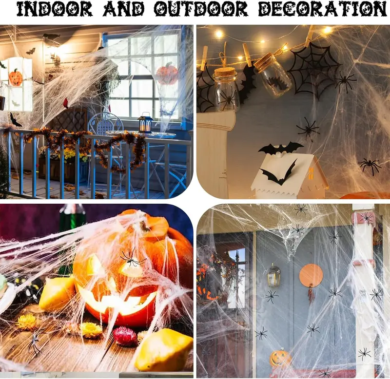 Halloween Gauze Spider Web Set, Indoor & Outdoor Halloween Themed Decorations