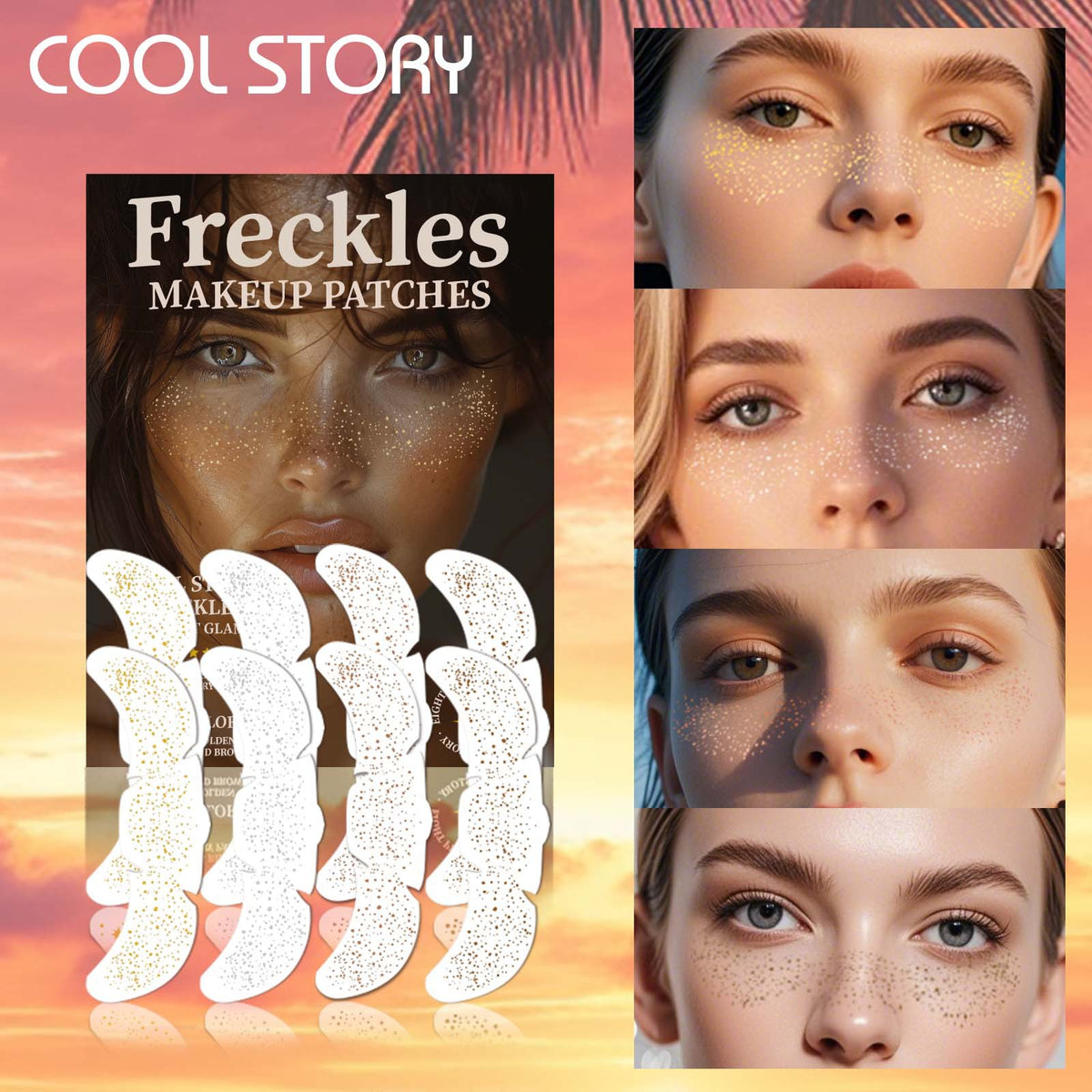 8 Sheets Glitter Freckles Holographic Stickers-Accessories for Party Festival Daily Makeup