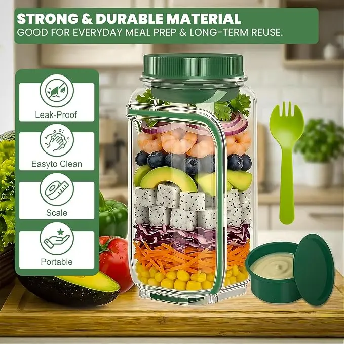 Plastic Salad Pod Portable Salad Bowl with Leakproof Dressing Container