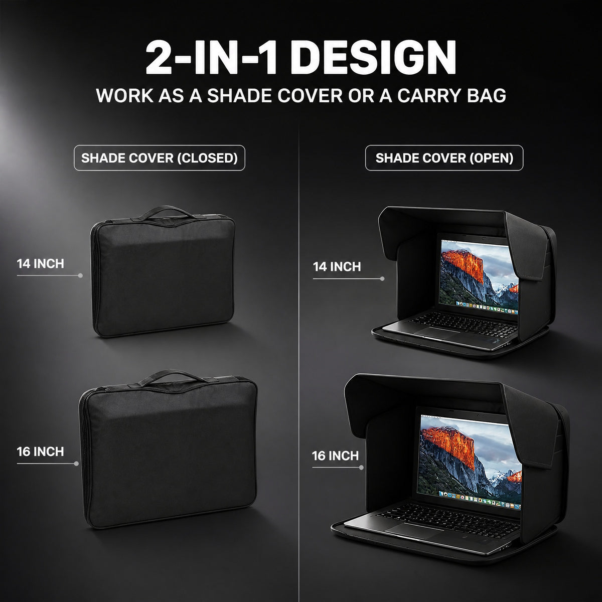 Outdoor Laptop Sunshade, 2-IN-1 Foldable Portable Protective Case