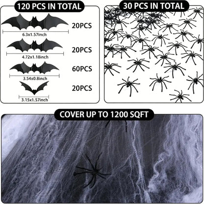 Halloween Gauze Spider Web Set, Indoor & Outdoor Halloween Themed Decorations