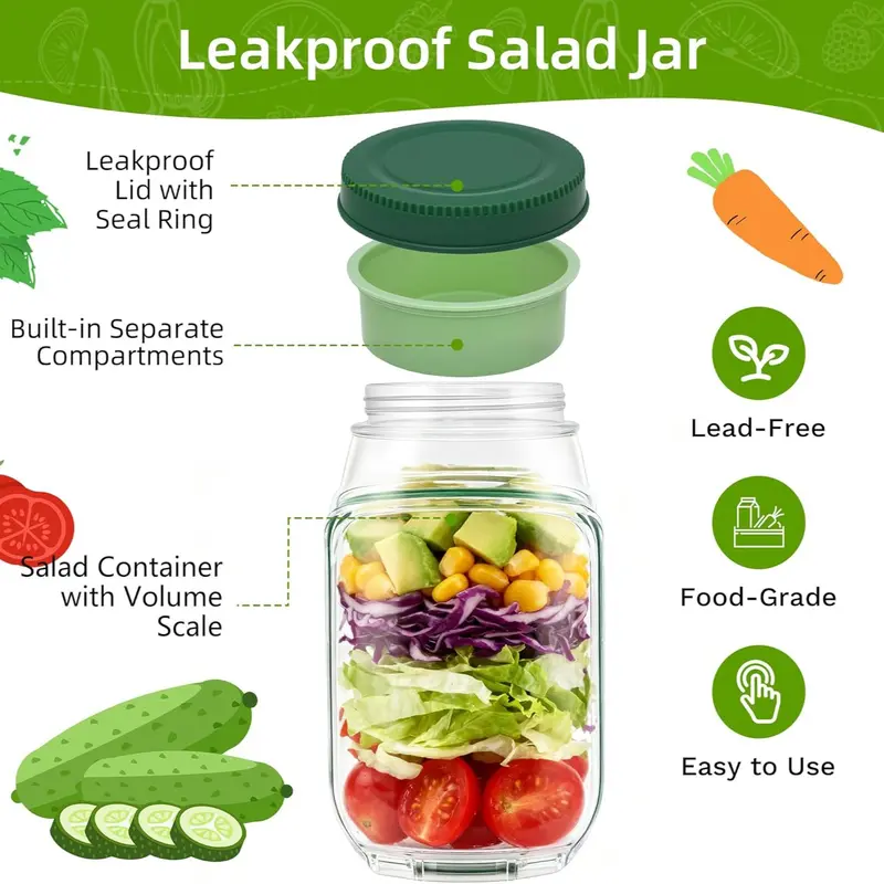 Plastic Salad Pod Portable Salad Bowl with Leakproof Dressing Container