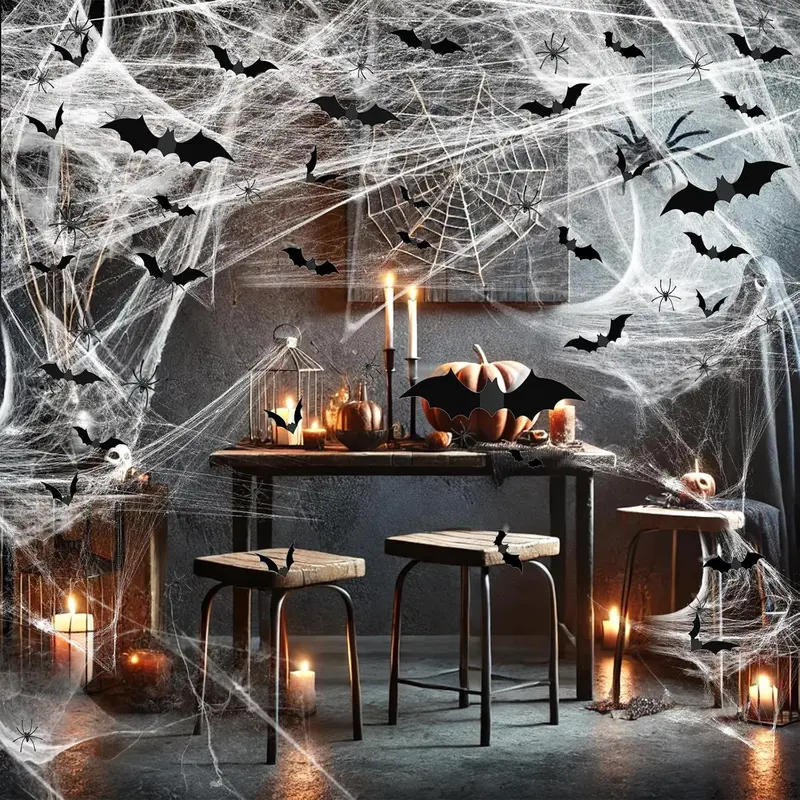 Halloween Gauze Spider Web Set, Indoor & Outdoor Halloween Themed Decorations