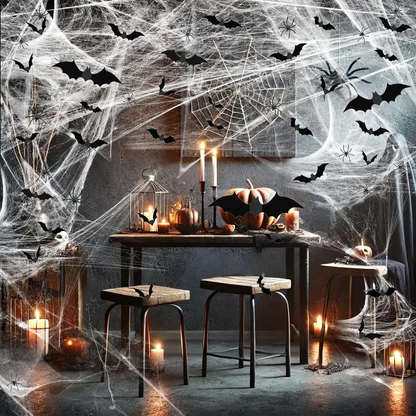 Halloween Gauze Spider Web Set, Indoor & Outdoor Halloween Themed Decorations