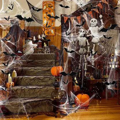 Halloween Gauze Spider Web Set, Indoor & Outdoor Halloween Themed Decorations
