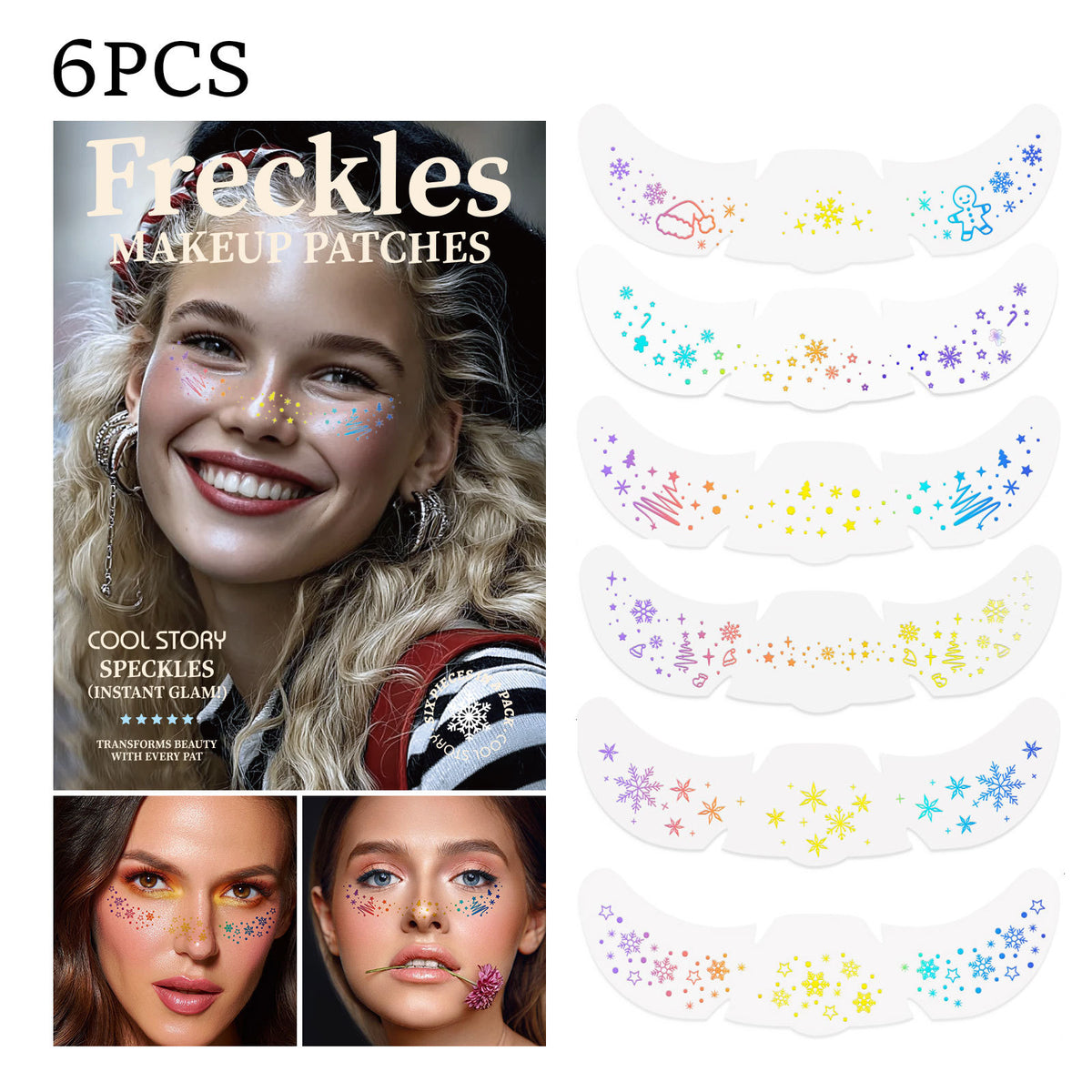 8 Sheets Glitter Freckles Holographic Stickers-Accessories for Party Festival Daily Makeup
