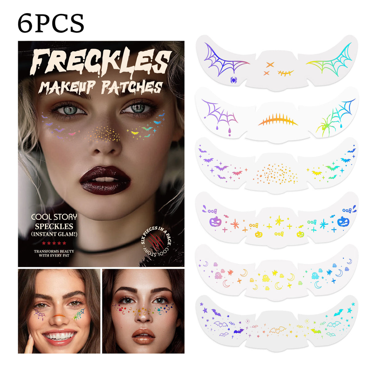 8 Sheets Glitter Freckles Holographic Stickers-Accessories for Party Festival Daily Makeup