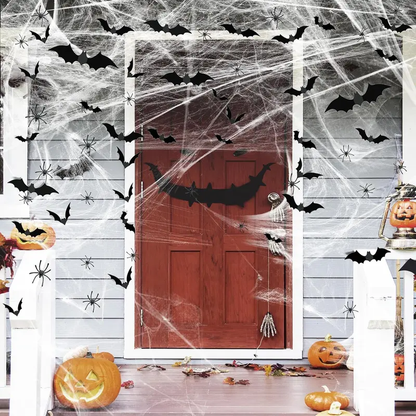 Halloween Gauze Spider Web Set, Indoor & Outdoor Halloween Themed Decorations