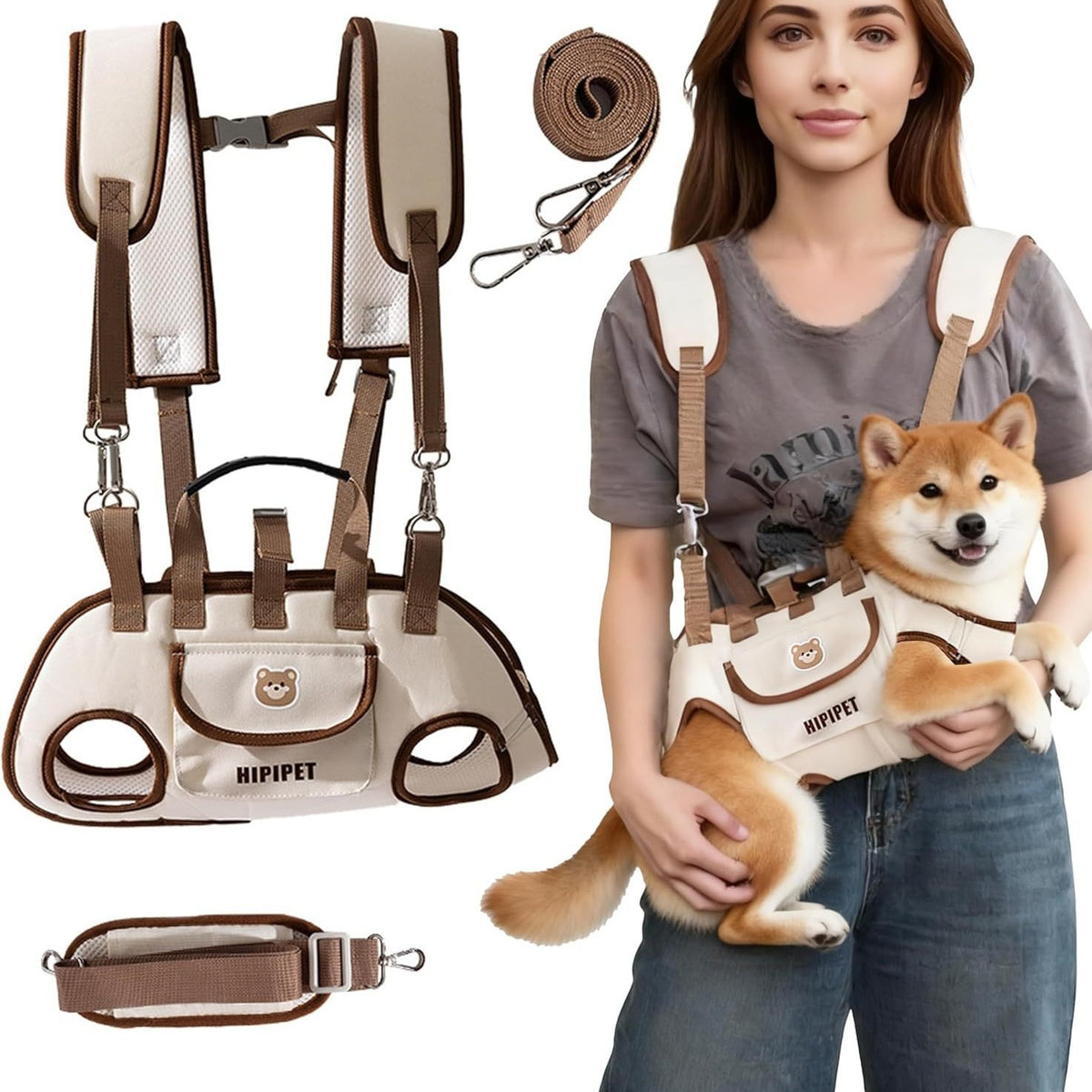 2-in-1 Convertible Pet Carrier Backpack,Shoulder Straps with Matching Leash for Pets