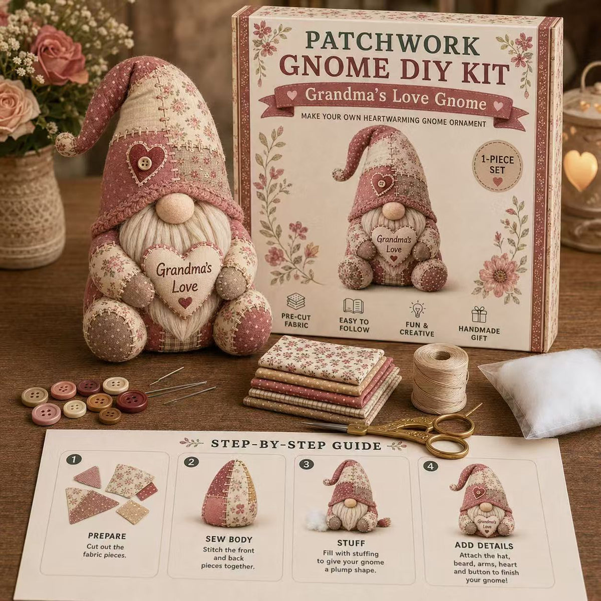 Patchwork Doll DIY Kit-Complete Hand Sewing Crafting Materials