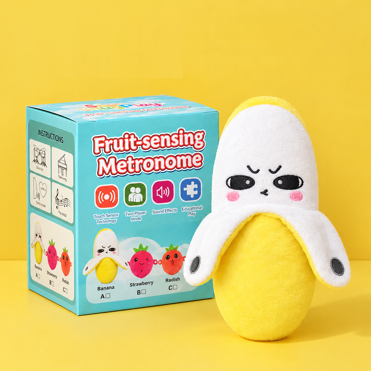 3-Piece Fruit & Vegetable Interactive Musical Sensory Plush Toy Set
