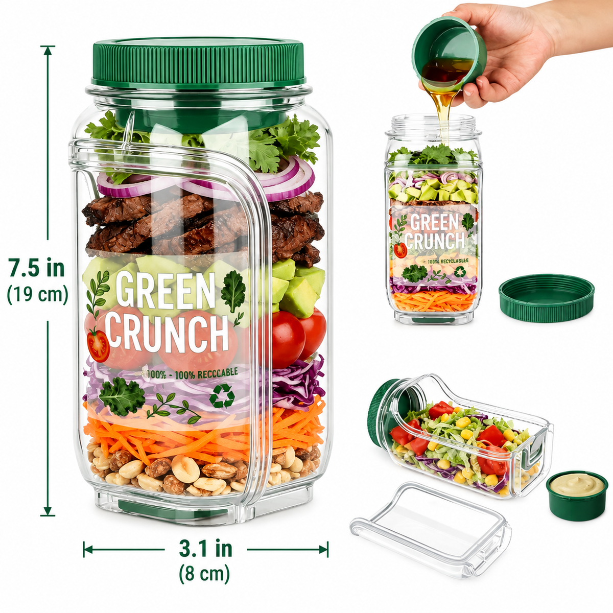 Plastic Salad Pod Portable Salad Bowl with Leakproof Dressing Container