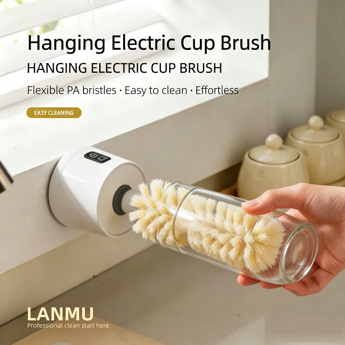Electric Hanging Cup Brush-Rechargeable Automatic Cup Cleaner for Wine Glasses