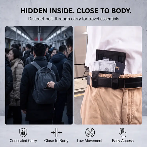Hidden Travel Belt Wallet，Discreet Under-Clothes Waist Storage for Cash, Cards, ID & Phone