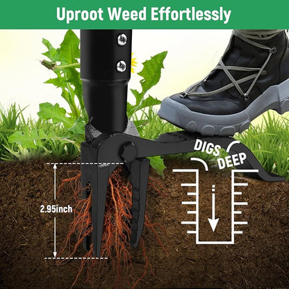 Manual Rotary Cultivator, Manual Weeder Tool，Single-Tine Aluminum Cultivators for Gardening, Garden Hand Tiller Manual with Ergo Wooden t-Handle, Hand Held Cultivator Tool For Flower Beds Cultivate, Aerate, Weed