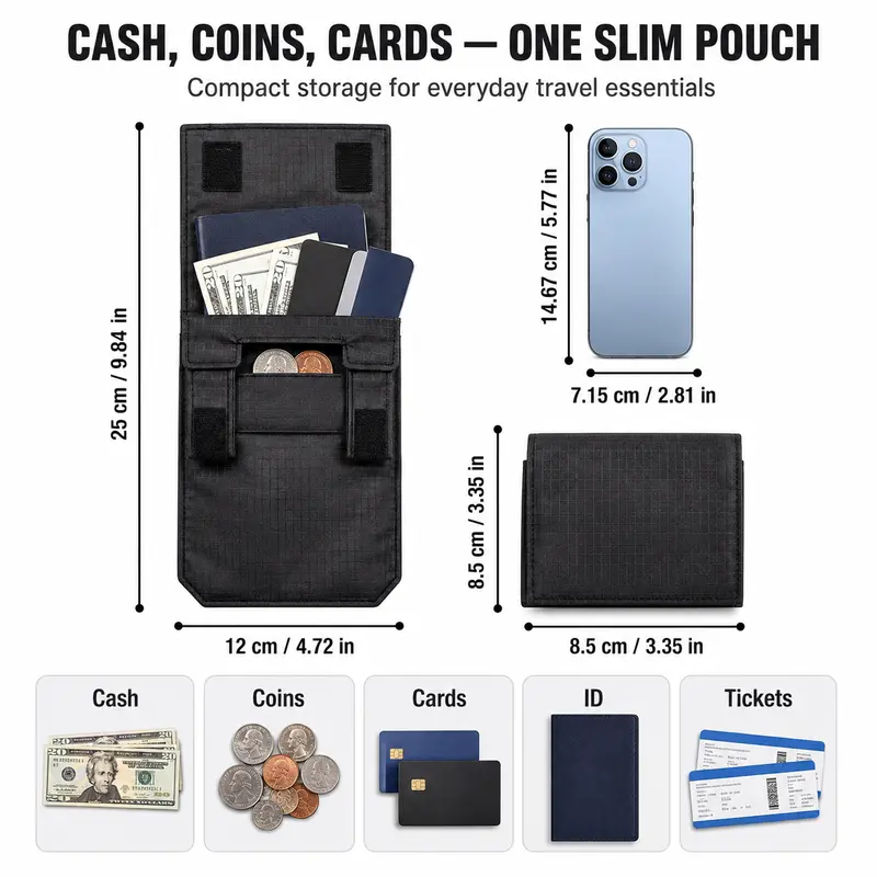 Hidden Travel Belt Wallet，Discreet Under-Clothes Waist Storage for Cash, Cards, ID & Phone
