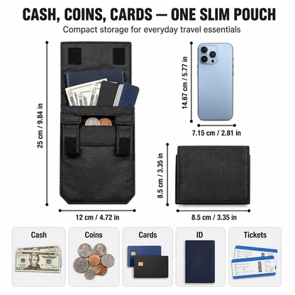 Hidden Travel Belt Wallet，Discreet Under-Clothes Waist Storage for Cash, Cards, ID & Phone