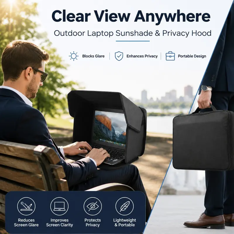 Outdoor Laptop Sunshade, 2-IN-1 Foldable Portable Protective Case