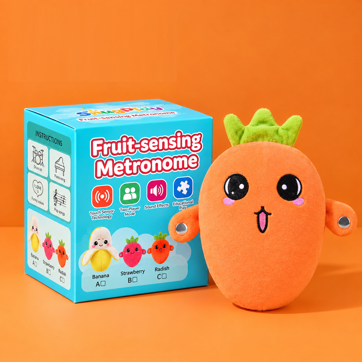 3-Piece Fruit & Vegetable Interactive Musical Sensory Plush Toy Set