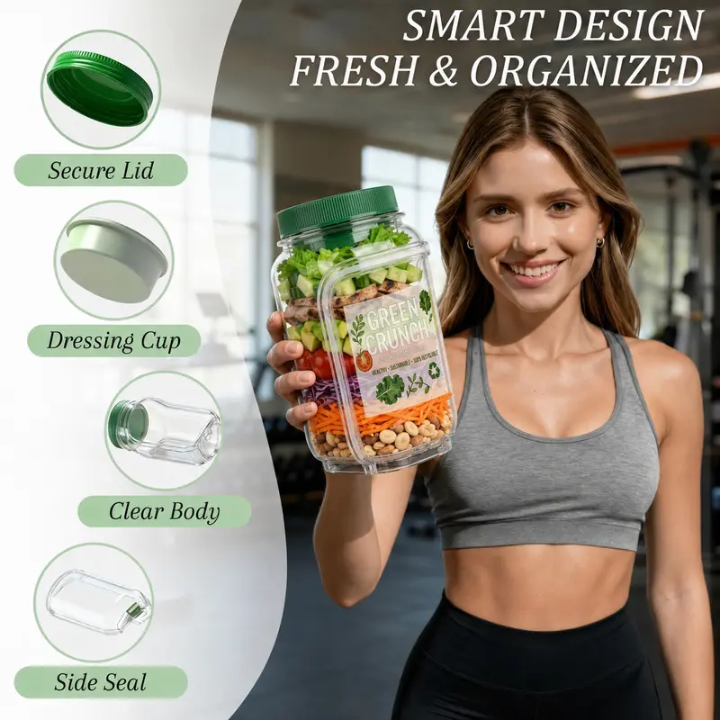 Plastic Salad Pod Portable Salad Bowl with Leakproof Dressing Container