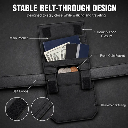 Hidden Travel Belt Wallet，Discreet Under-Clothes Waist Storage for Cash, Cards, ID & Phone
