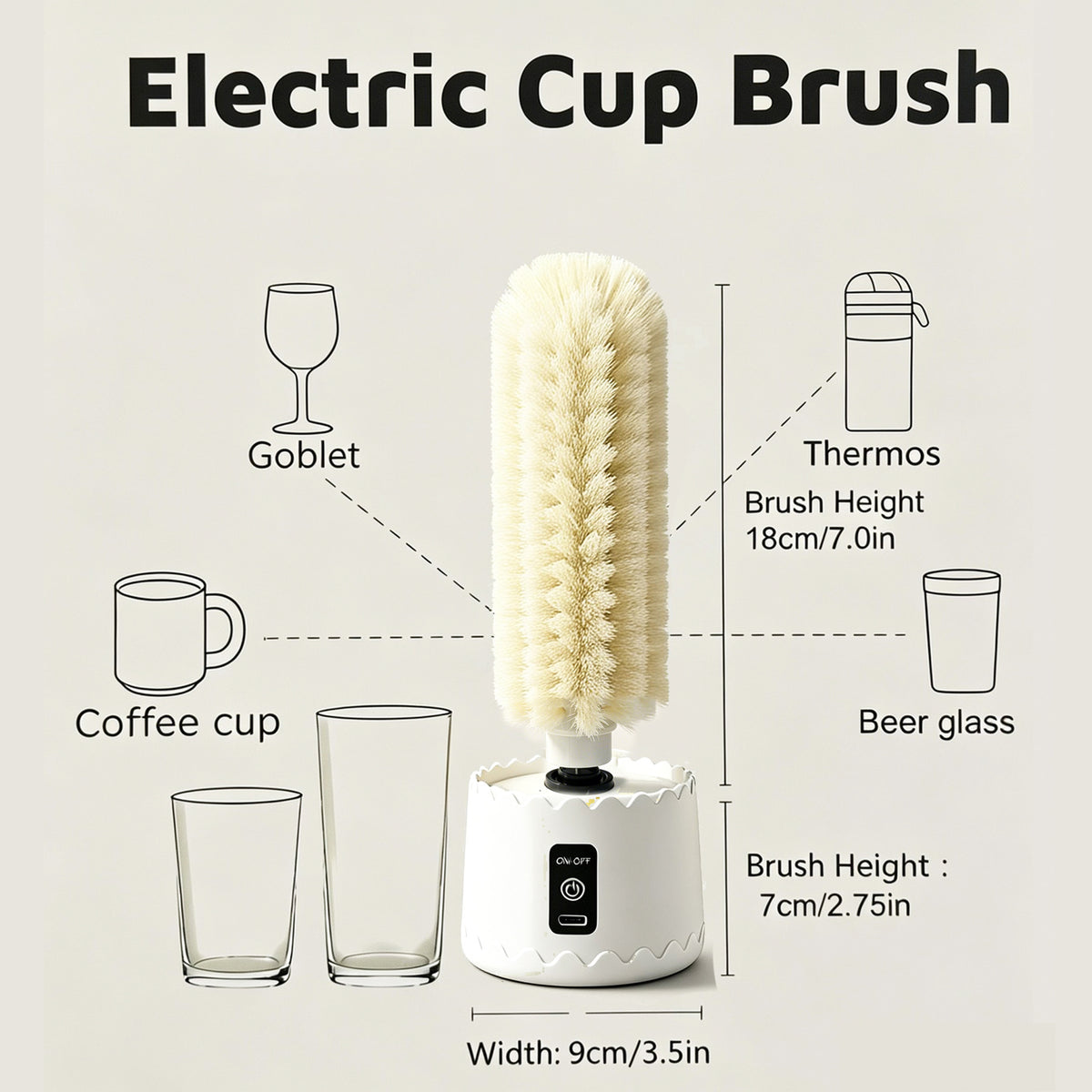 Electric Hanging Cup Brush-Rechargeable Automatic Cup Cleaner for Wine Glasses