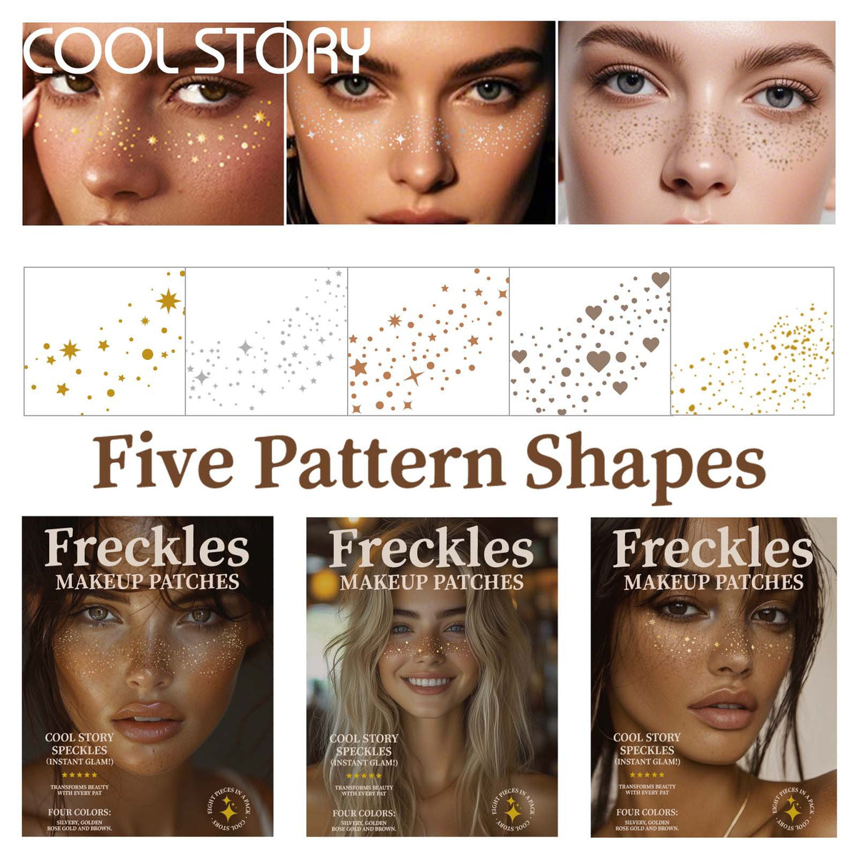 8 Sheets Glitter Freckles Holographic Stickers-Accessories for Party Festival Daily Makeup
