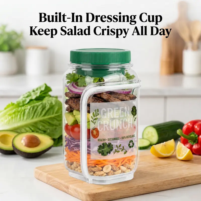 Plastic Salad Pod Portable Salad Bowl with Leakproof Dressing Container