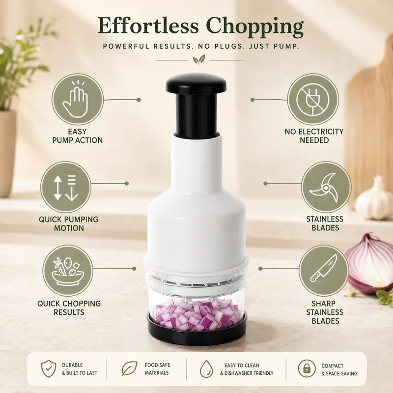 Manual Food Chopper - Compact Press-Type Kitchen Vegetable Chopper