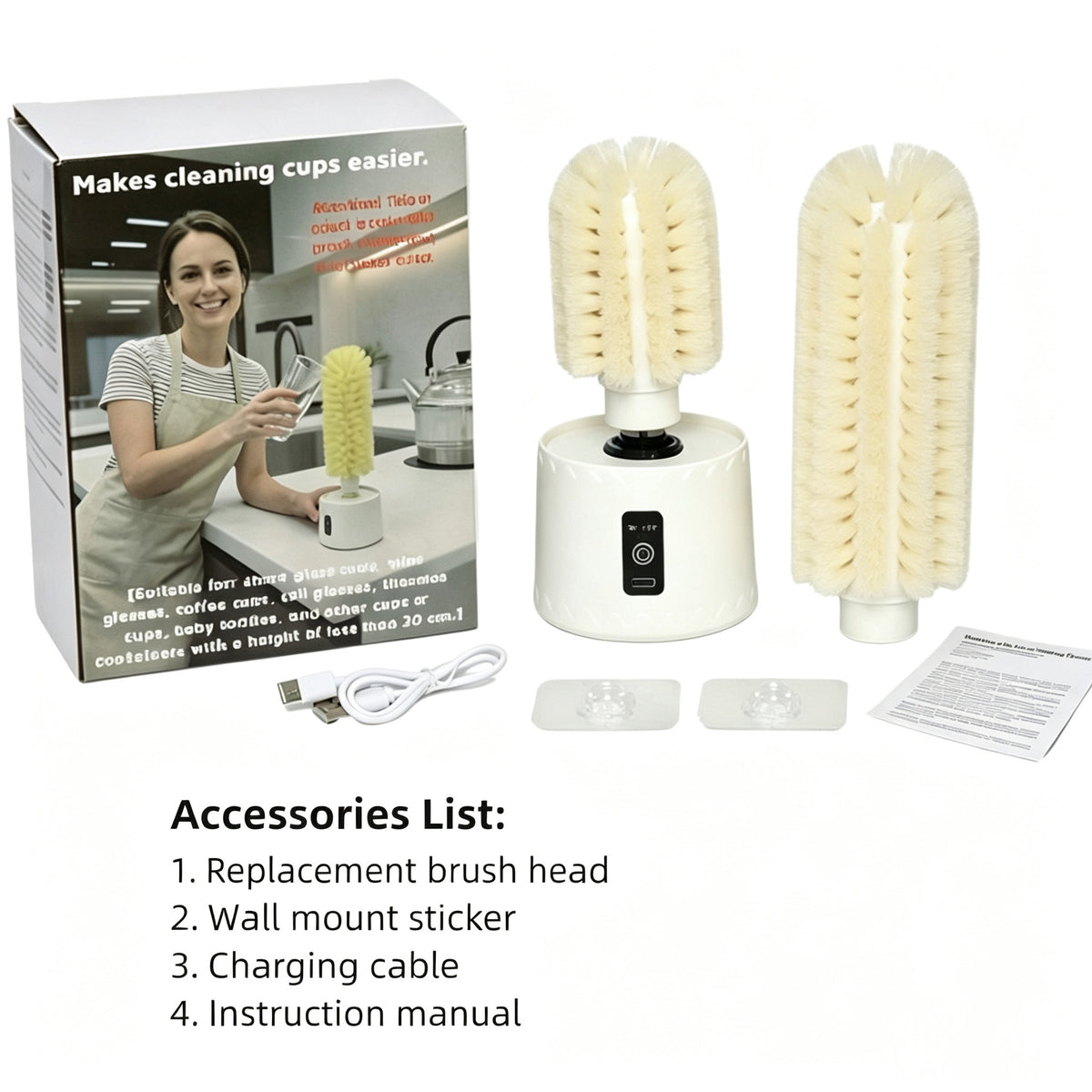 Electric Hanging Cup Brush-Rechargeable Automatic Cup Cleaner for Wine Glasses