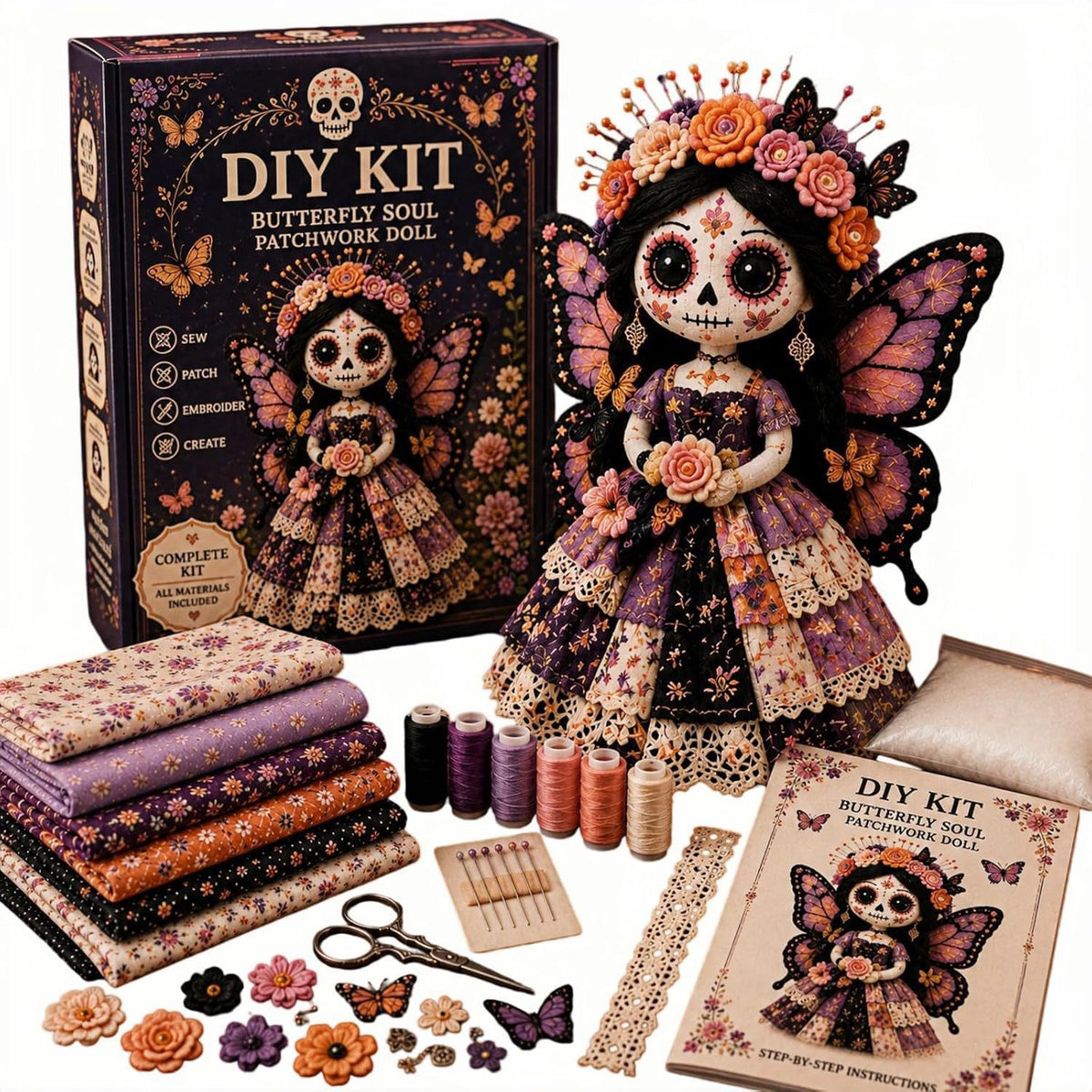 Patchwork Doll DIY Kit-Complete Hand Sewing Crafting Materials