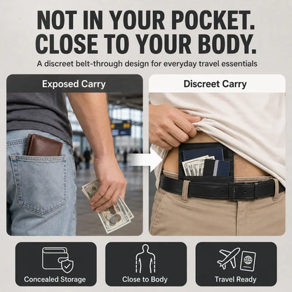 Hidden Travel Belt Wallet，Discreet Under-Clothes Waist Storage for Cash, Cards, ID & Phone