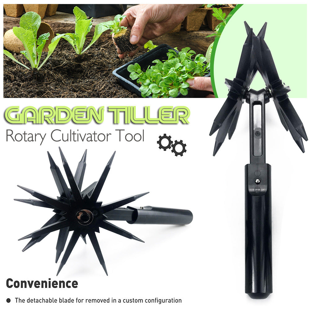 Manual Rotary Cultivator, Manual Weeder Tool，Single-Tine Aluminum Cultivators for Gardening, Garden Hand Tiller Manual with Ergo Wooden t-Handle, Hand Held Cultivator Tool For Flower Beds Cultivate, Aerate, Weed