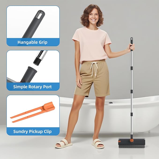 3-in-1Long Handle FloorScrub Brush withsqueegee