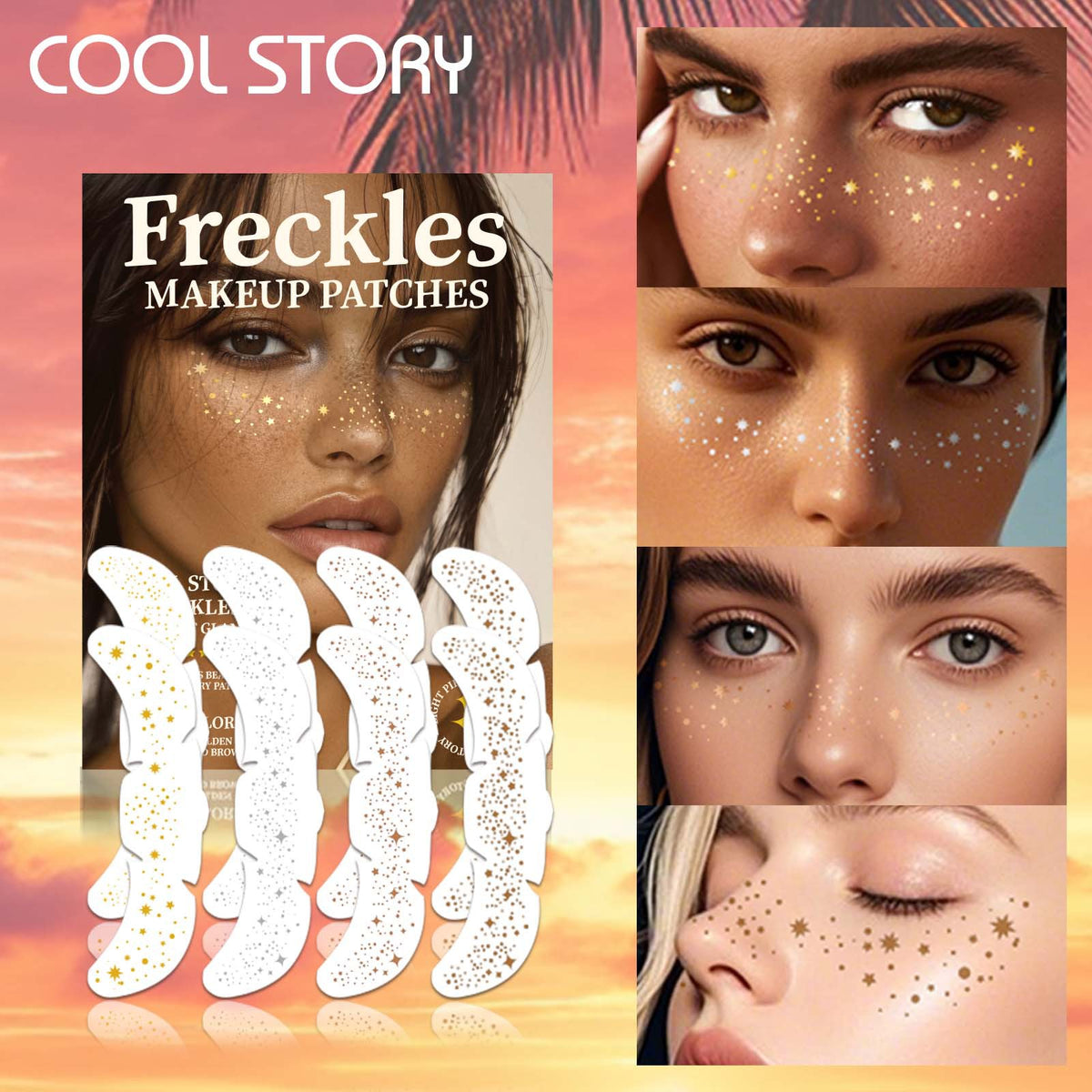 8 Sheets Glitter Freckles Holographic Stickers-Accessories for Party Festival Daily Makeup