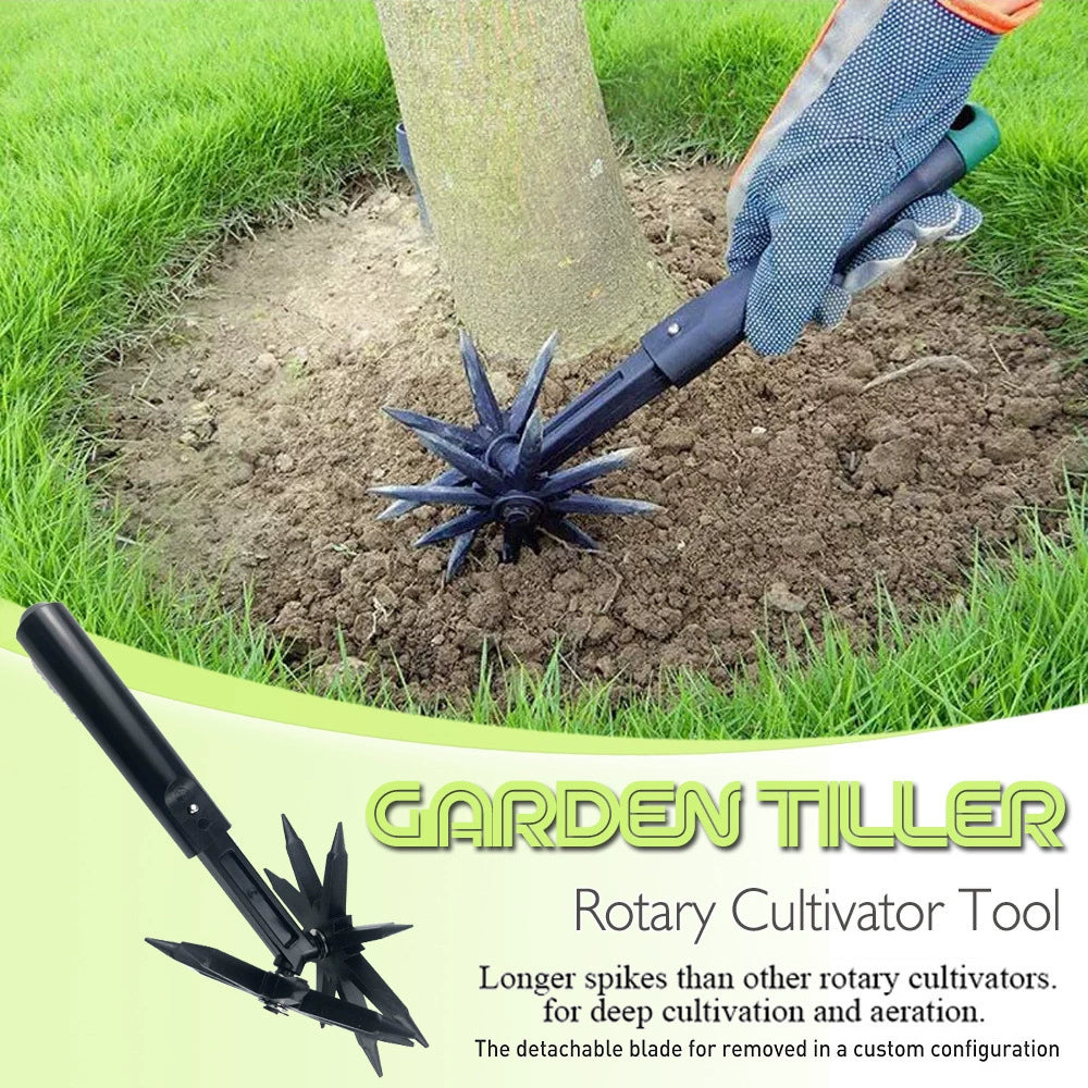 Manual Rotary Cultivator, Manual Weeder Tool，Single-Tine Aluminum Cultivators for Gardening, Garden Hand Tiller Manual with Ergo Wooden t-Handle, Hand Held Cultivator Tool For Flower Beds Cultivate, Aerate, Weed