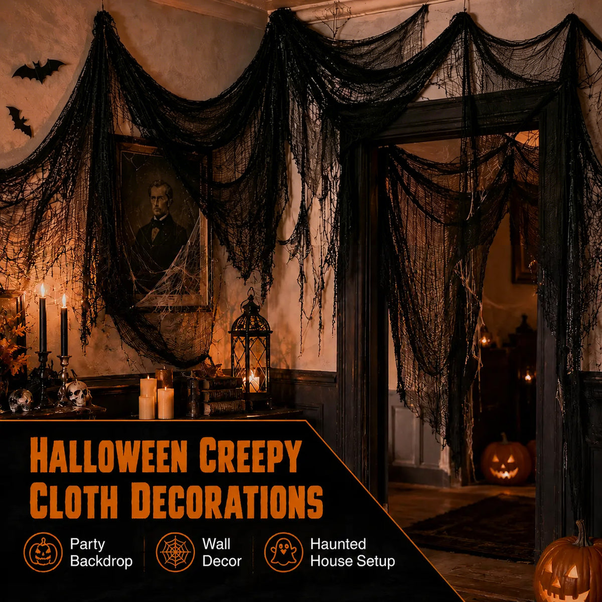 Halloween Gauze Spider Web Set, Indoor & Outdoor Halloween Themed Decorations