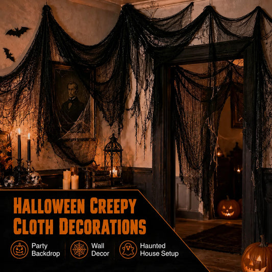 Halloween Gauze Spider Web Set, Indoor & Outdoor Halloween Themed Decorations