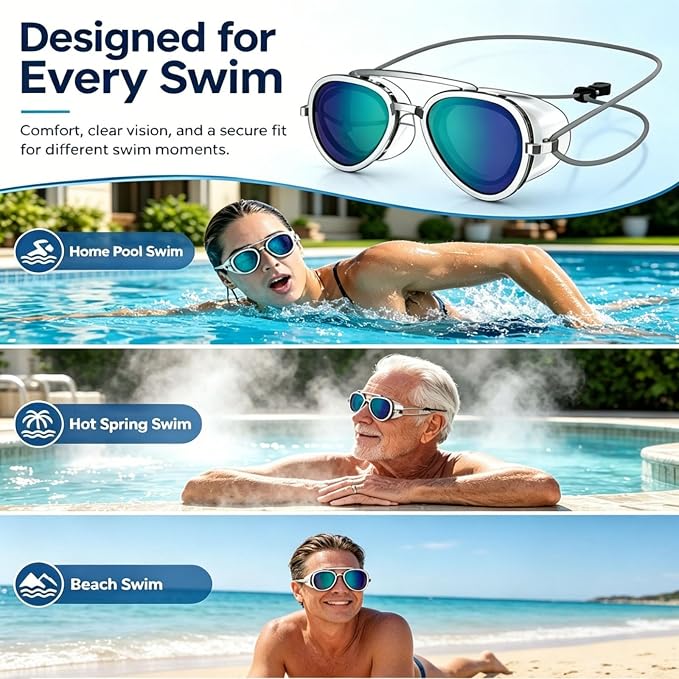 Anti-Fog SwimmingGoggles - UV Protection,Wide View, Leakproof IAdult Swim Glasses
