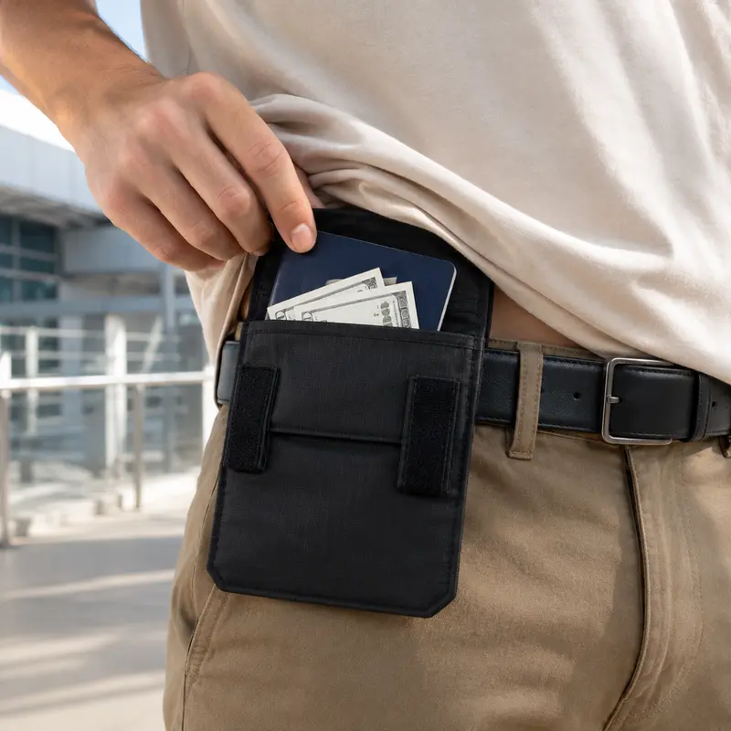 Hidden Travel Belt Wallet，Discreet Under-Clothes Waist Storage for Cash, Cards, ID & Phone