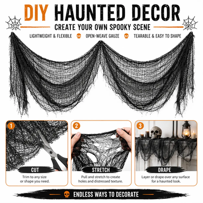 Halloween Gauze Spider Web Set, Indoor & Outdoor Halloween Themed Decorations