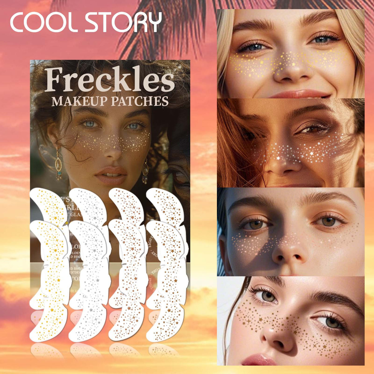 8 Sheets Glitter Freckles Holographic Stickers-Accessories for Party Festival Daily Makeup