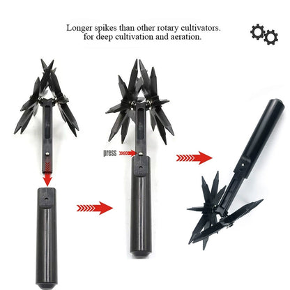 Manual Rotary Cultivator, Manual Weeder Tool，Single-Tine Aluminum Cultivators for Gardening, Garden Hand Tiller Manual with Ergo Wooden t-Handle, Hand Held Cultivator Tool For Flower Beds Cultivate, Aerate, Weed