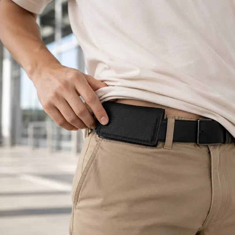 Hidden Travel Belt Wallet，Discreet Under-Clothes Waist Storage for Cash, Cards, ID & Phone