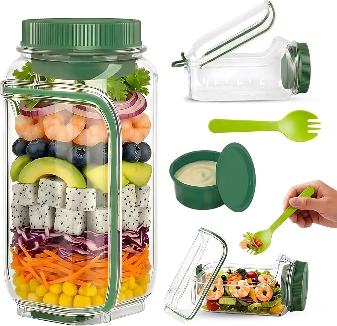 Plastic Salad Pod Portable Salad Bowl with Leakproof Dressing Container