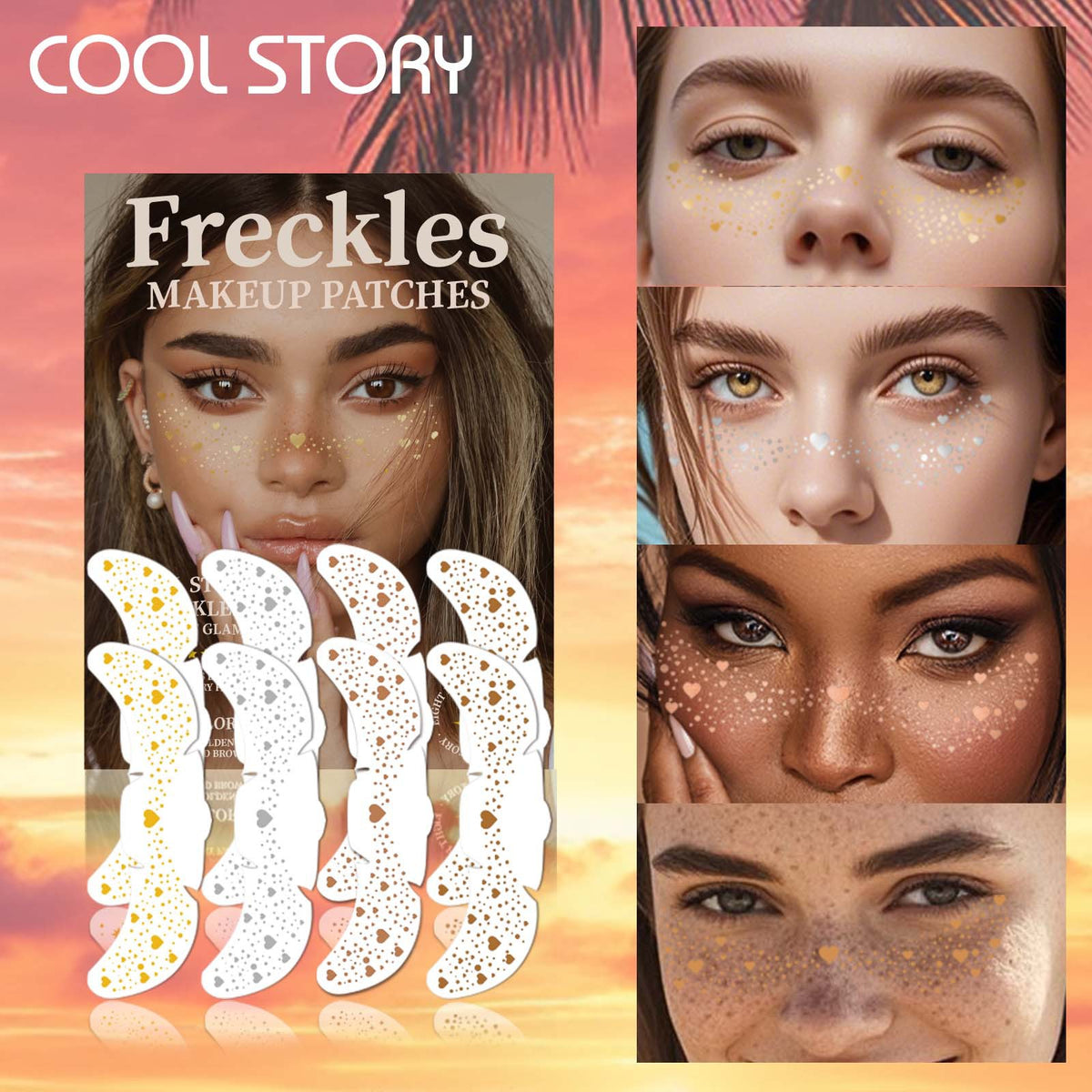 8 Sheets Glitter Freckles Holographic Stickers-Accessories for Party Festival Daily Makeup