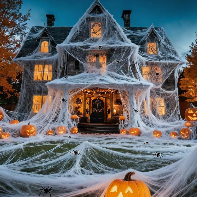 Halloween Gauze Spider Web Set, Indoor & Outdoor Halloween Themed Decorations
