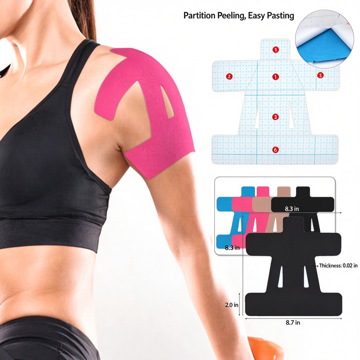 Precut Tape- Breathable Elastic Athletic Muscle Tape Strips Flexible , 10 Pcs , Pain & Stability