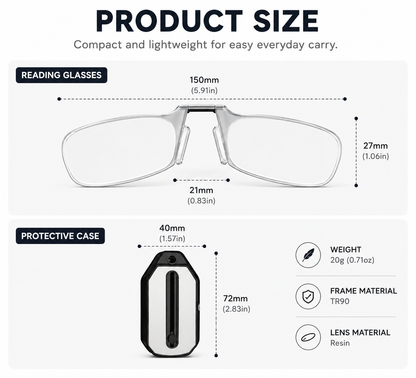 Nose Clip Reading Eyeglass - Minimalist Legless Flexible Design, Compact Fashion Keychain